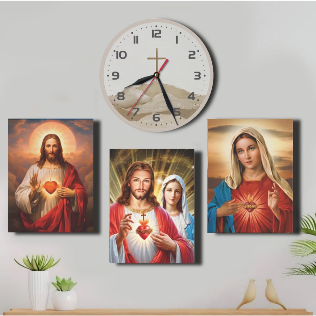 Hiasan Dinding | Jam Dinding Estetik | Hiasan Dinding Rohani Kristen - Set 4 pc