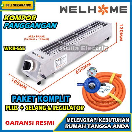 Kompor Gas Pemanggang/Welhome Kompor Penggangan WKB-S65 Free Selang & Regulator SNI TERMURAH