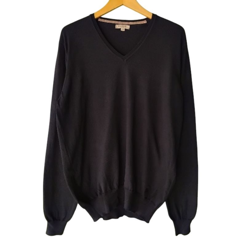 Sweater Rajut V neck Burberry Hitam