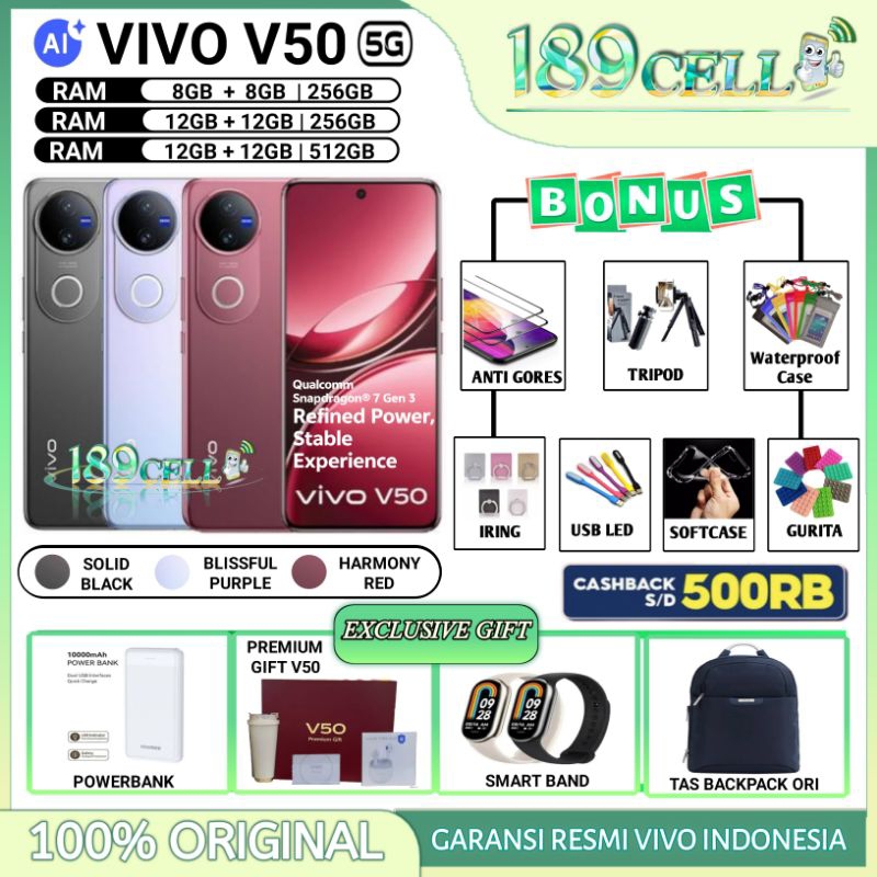 VIVO V50 5G RAM 12/512 GB | VIVO V50 5G RAM 12/256 GB | VIVO V 50 5G GARANSI RESMI VIVO INDONESIA