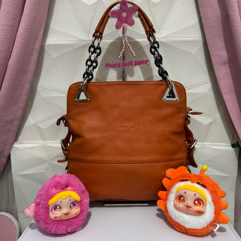 tas tote bag kulit asli. tas tote bag chaoge preloved orange