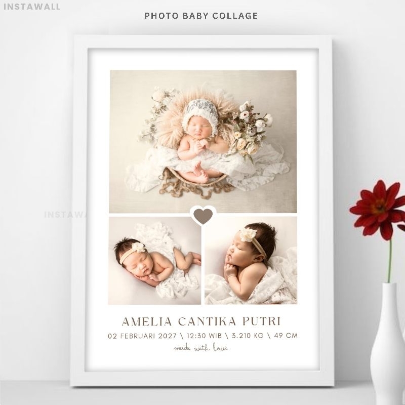 Cetak foto Biodata kelahiran bayi + bingkai Foto bayi newborn Biodata bayi aesthetic Cetak foto bayi
