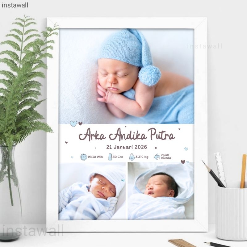 Cetak foto Biodata kelahiran bayi + bingkai Foto bayi newborn Cetak foto kolase Biodata bayi aesthet