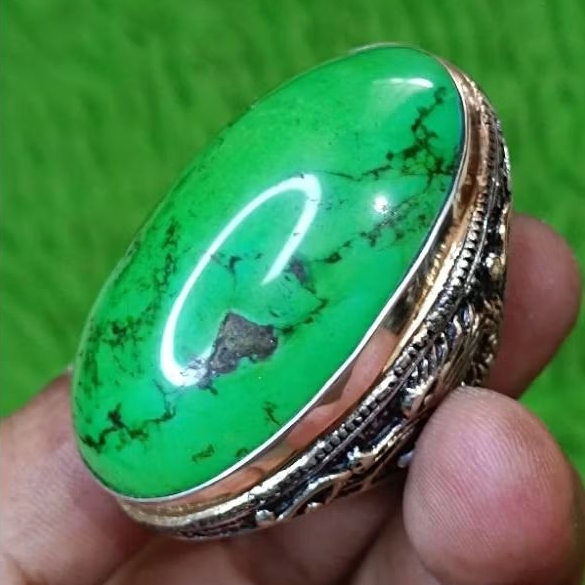 Pirus Hubey ijo seger Jumbo unik limited edotion ring Perak HM tebal