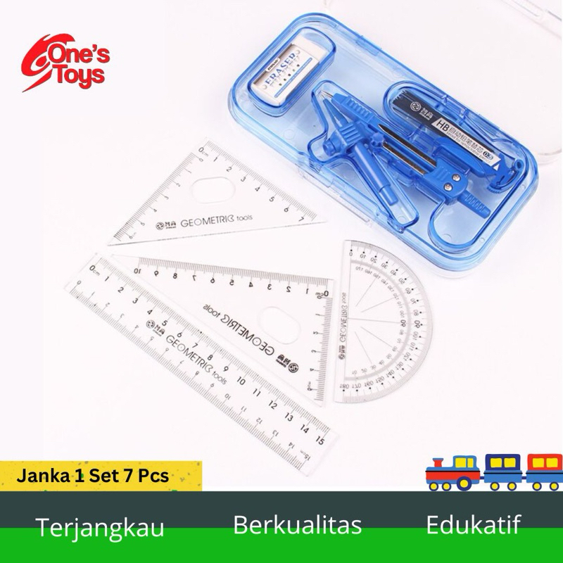 

Jangka 1 Set 7 Pcs Alat Perlengkapan Sekolah Penggaris Busur Pensil Penghapus Belajar Anak