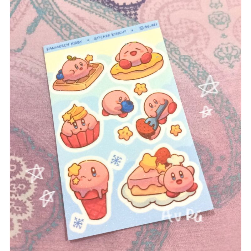 

Kirby cafe kiss cut sticker sheets waterproof sticker| glitter sticker | merch by au_rei