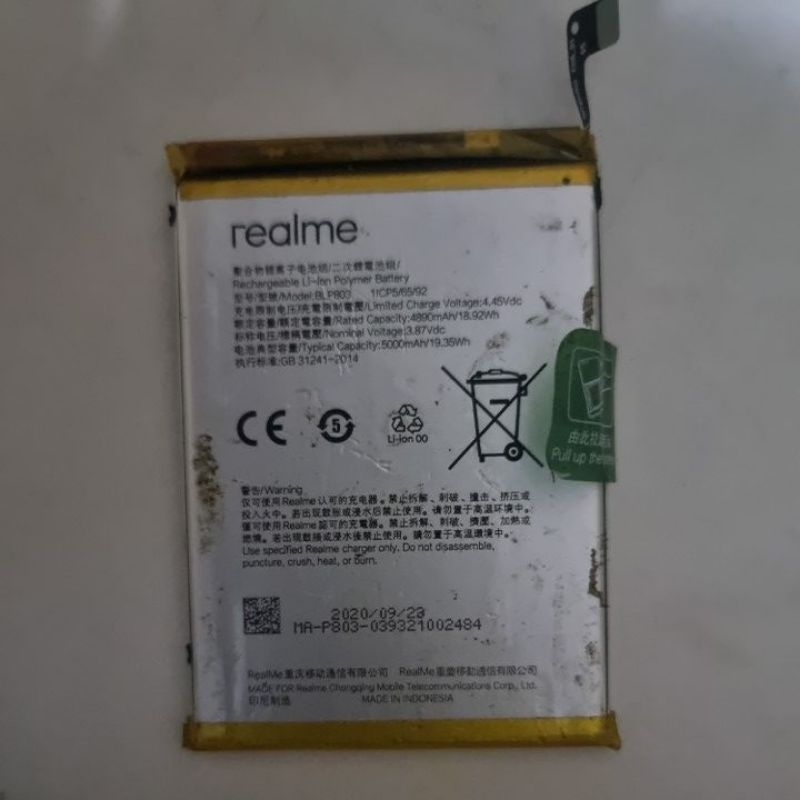 BATERAI/BATERE BLP803 UNTUK REALME C17, REALME 7i, ORIGINAL COPOTAN (KONDISI BEKAS)