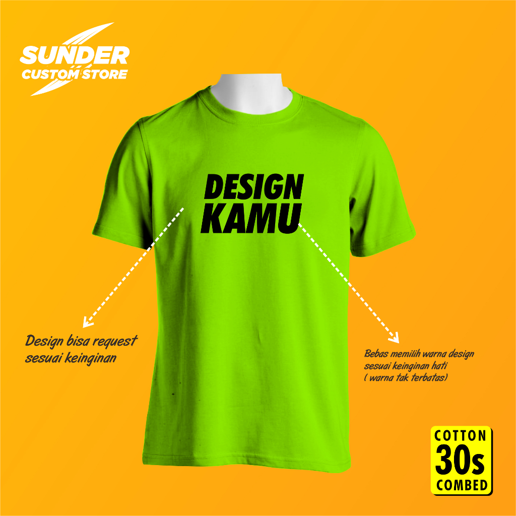 Kaos Sablon Custom | Lengan Pendek | Hijau Stabilo | Cotton Combed 30s | T-Shirt Pria & Wanita