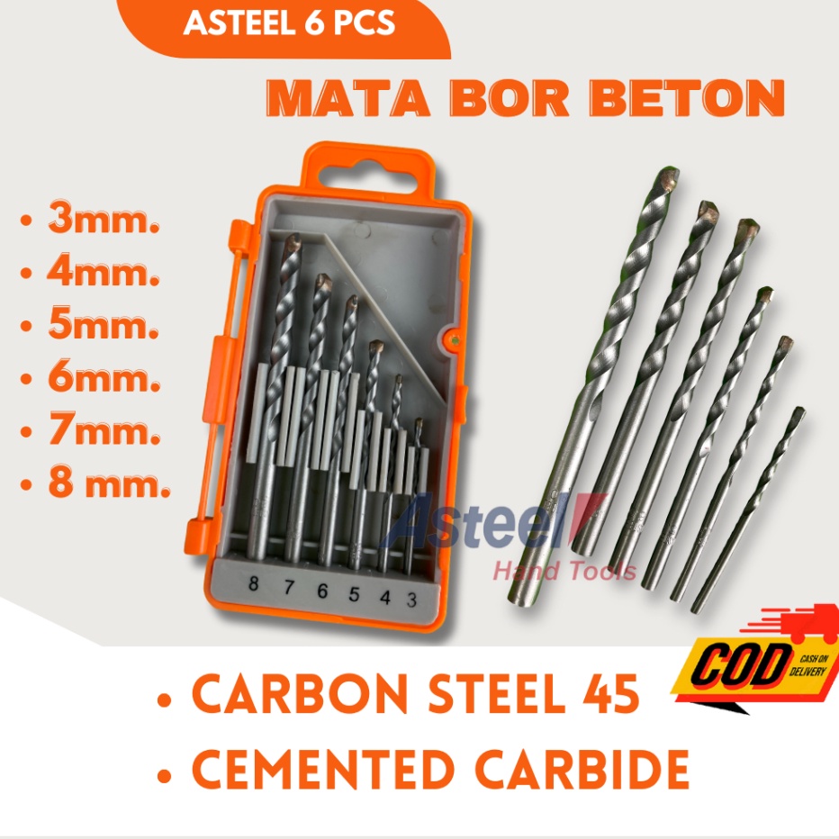 Beli Mata Bor Beton Set 6pcs Asteel Mata Bor Beton Cemented Carbide  Mata Bor Tembok Beton Set  Mata