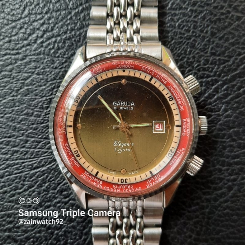 Jam tangan Garuda world timer GMT Manual Winding Original Vintage Rare
