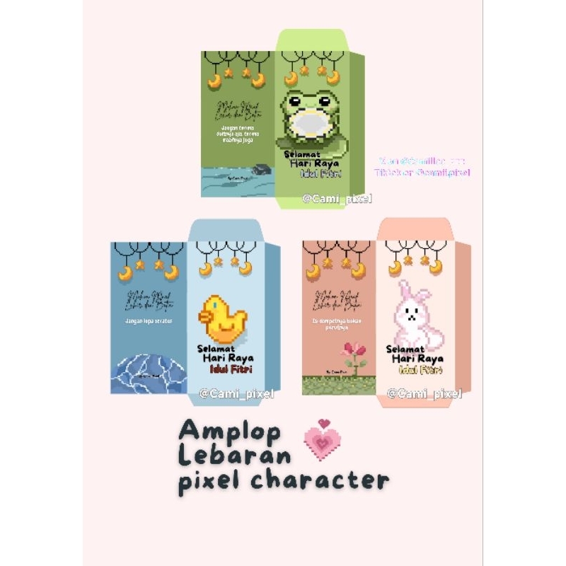 

(20 pcs) Amplop lebaran character pixel hewan (handmade desain, bebas request character dan kata kata dibelakang amplop)