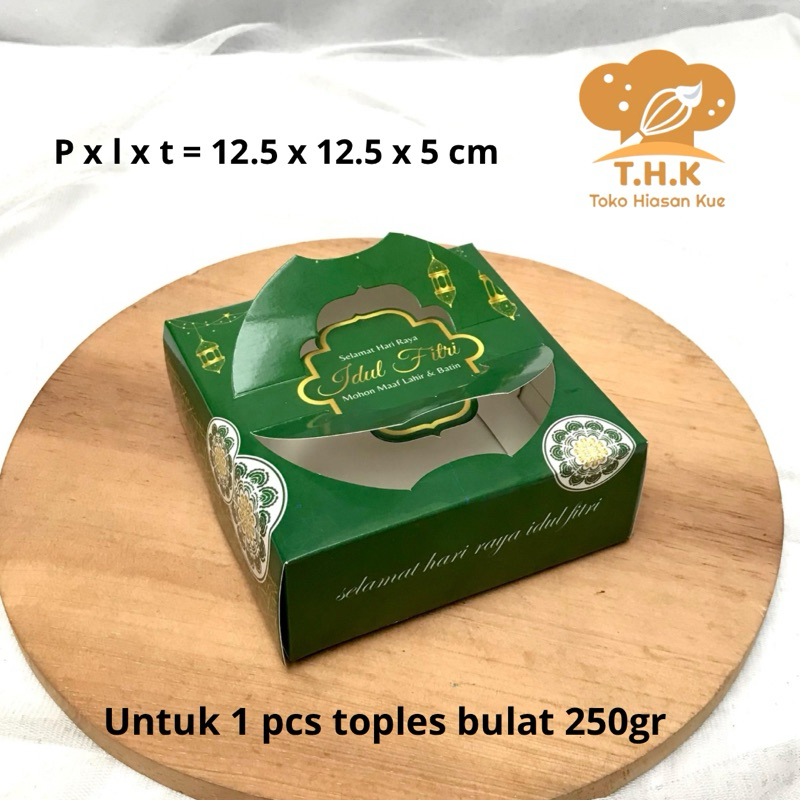 

(1pcs) box 12.5x12.5x5 cm hampers lebaran idul fitri isi 1pcs toples bulat 250gr