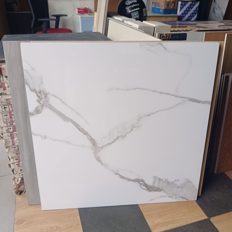 Granit lantai 80x80 putih motip marbel ceneca white ikad