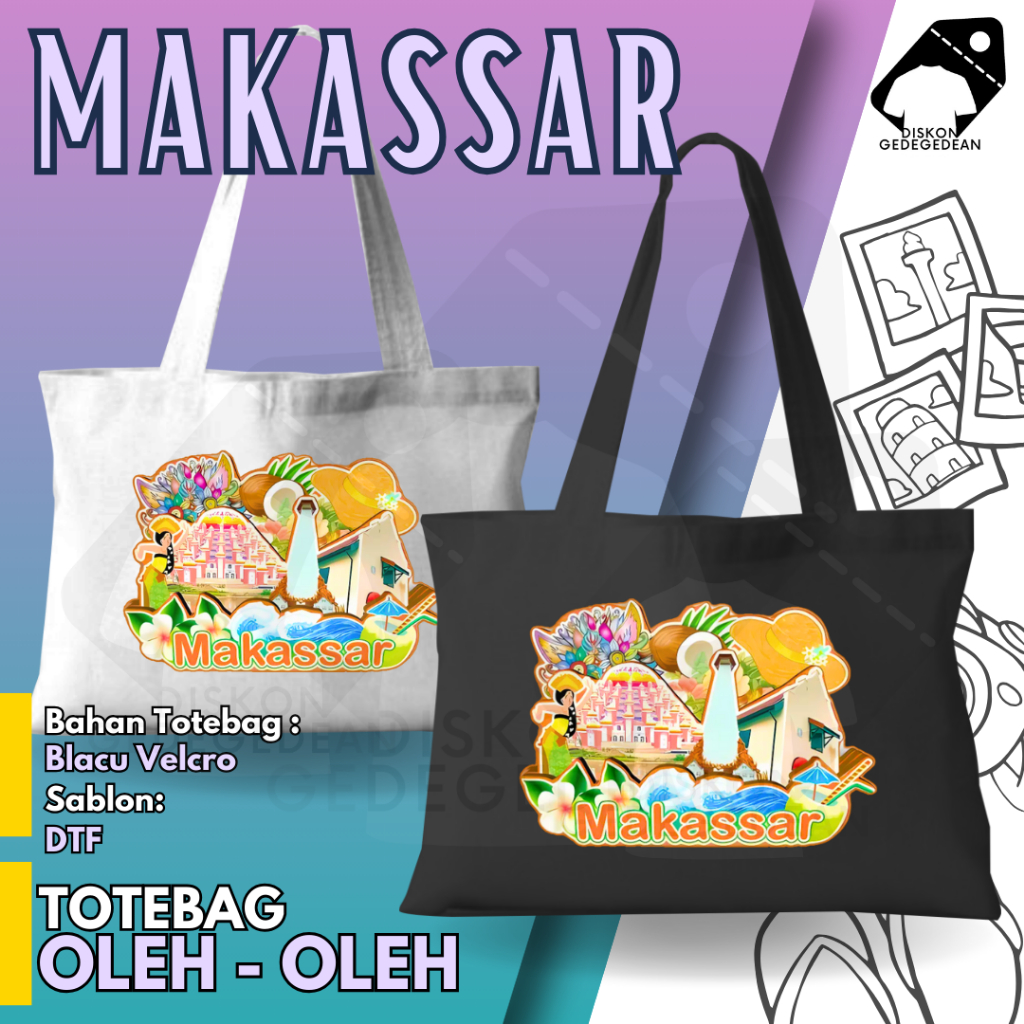Diskongedegedean Totebag Souvenir Makassar Tas Oleh Oleh Makssar Bahan Blacu Sablon