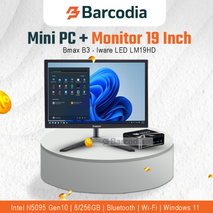 BARCODIA Iware (Bundling) Paket Mini PC Windows 11 + Monitor 15 Inch