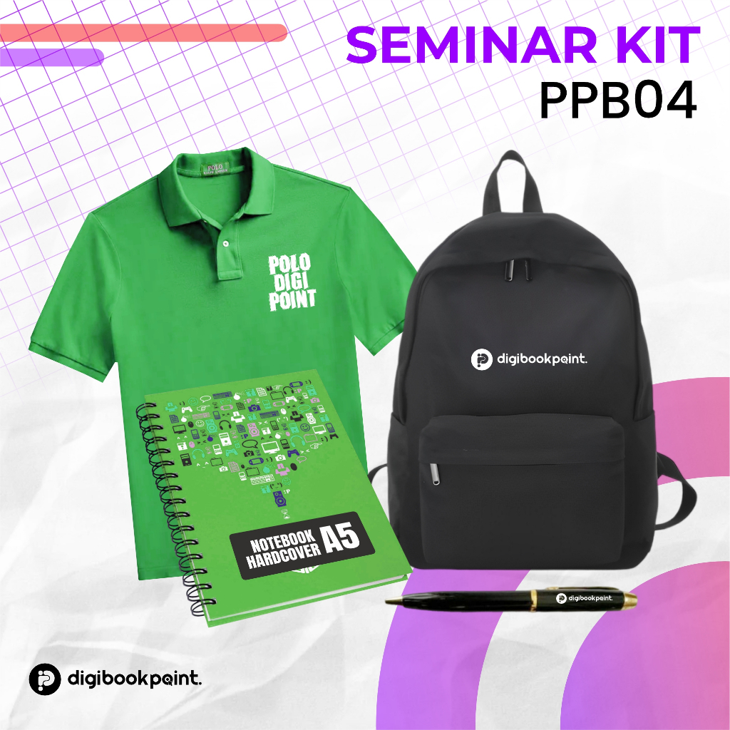 Seminar Kit Custom PPB 04 | Backpack Cordura, Hard Cover Notebook A5, Pulpen Besi Grosir, Kaos Polo 