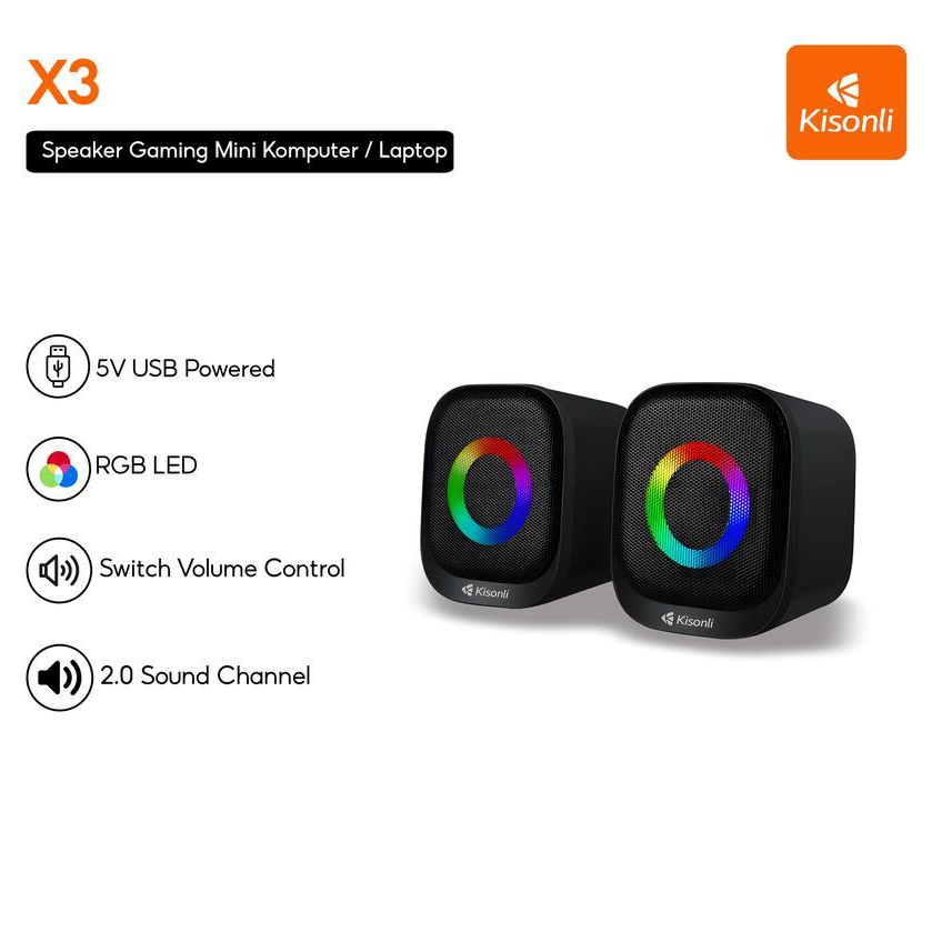 Kisonli Speaker Gaming Mini Komputer Laptop X3 RGB LED / LAMPU RGB LIGHT