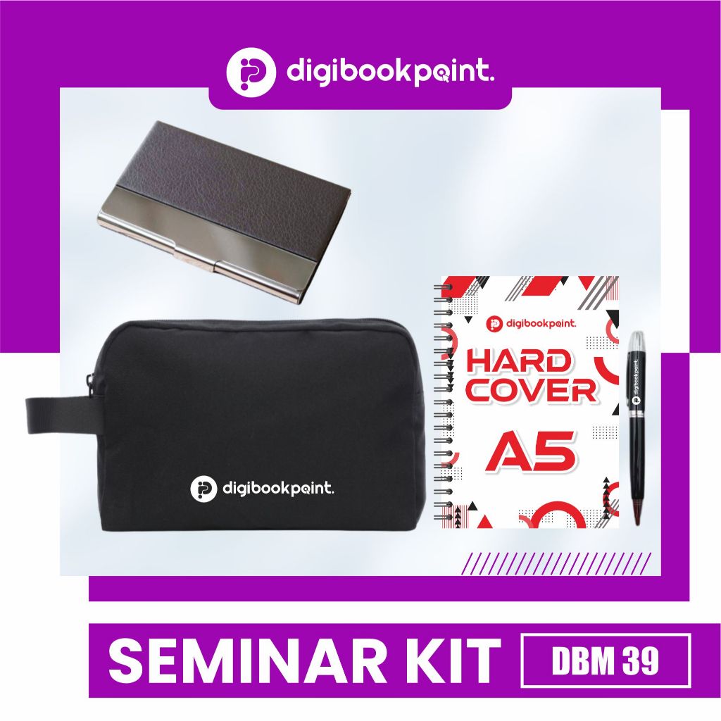 

Paket Seminar Kit Custom isi 4 - Pouch Cordura, Notebook Hardcovr A5 , Tempat Kartu Nama, Pulpen Besi Grafir - DBM 39