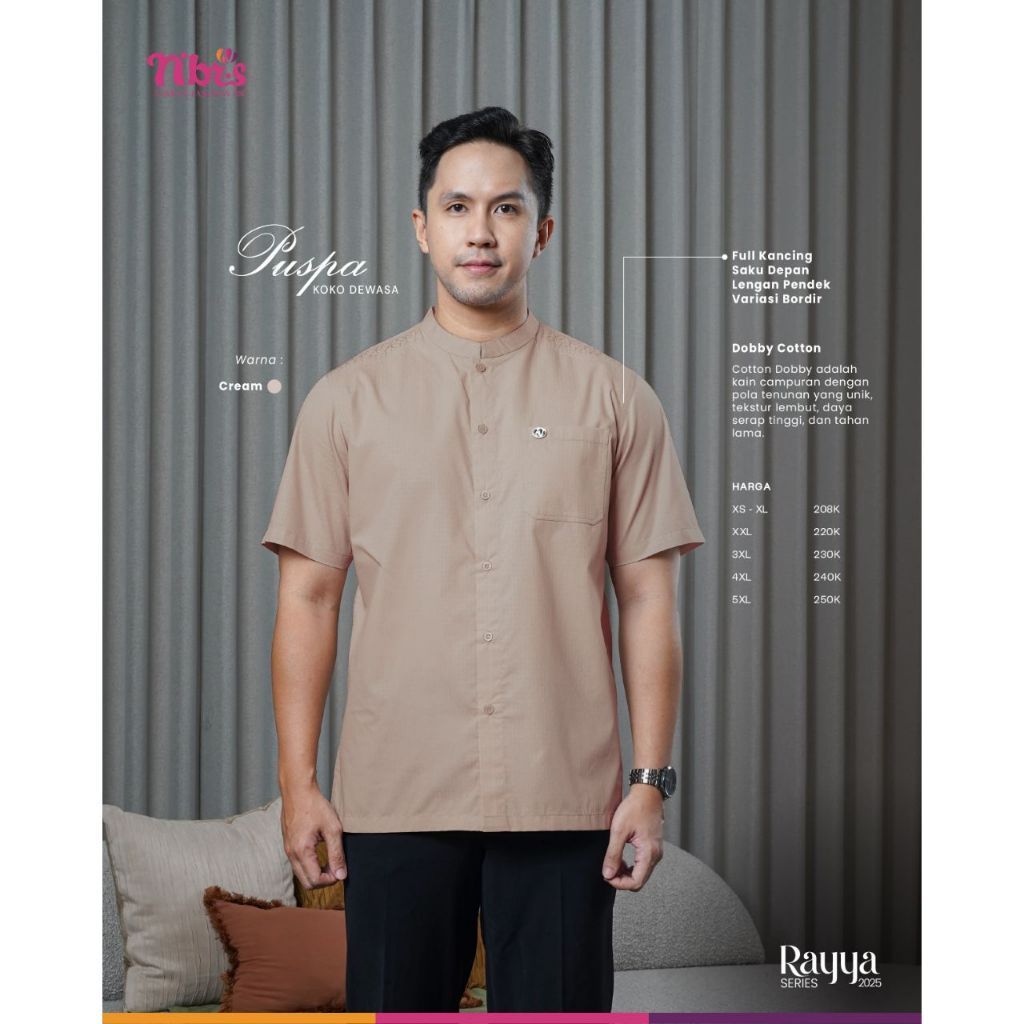 NIBRAS KOKO LENGAN PENDEK KODE PUSPA WARNA CREAM DAN UNGU