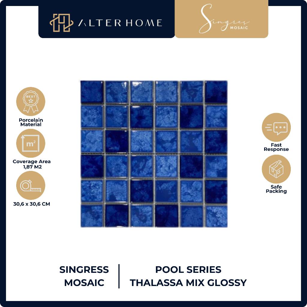 SINGRES MOSAIC TILES DEKORASI KERAMIK KOLAM RENANG THALASSA MIX GLOSSY 30,6x30,6cm