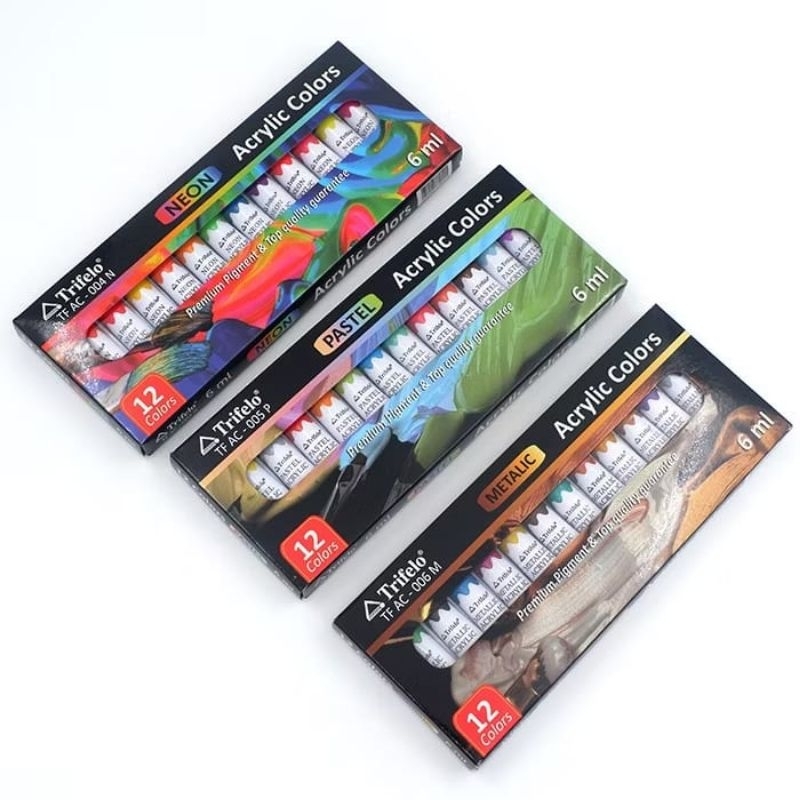 

TRIFELO Cat Akrilik 12 Warna 6ml Pastel Neon Metalic