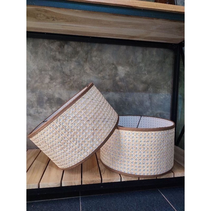 kap lampu rotan alami gantung tabung standing lamp