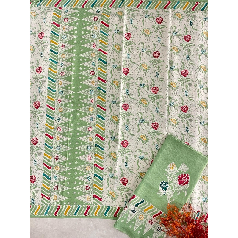 kain batik cap bahan doby motif tembokan set stelan sarung selendang