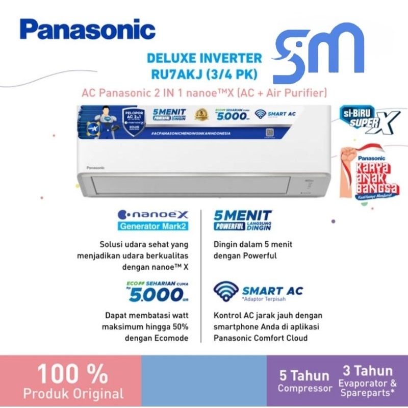 AC Panasonic 3/4 PK Deluxe Inverter RU-7AKJ RU7AKJ Nanoe-X Mark 2 RU7