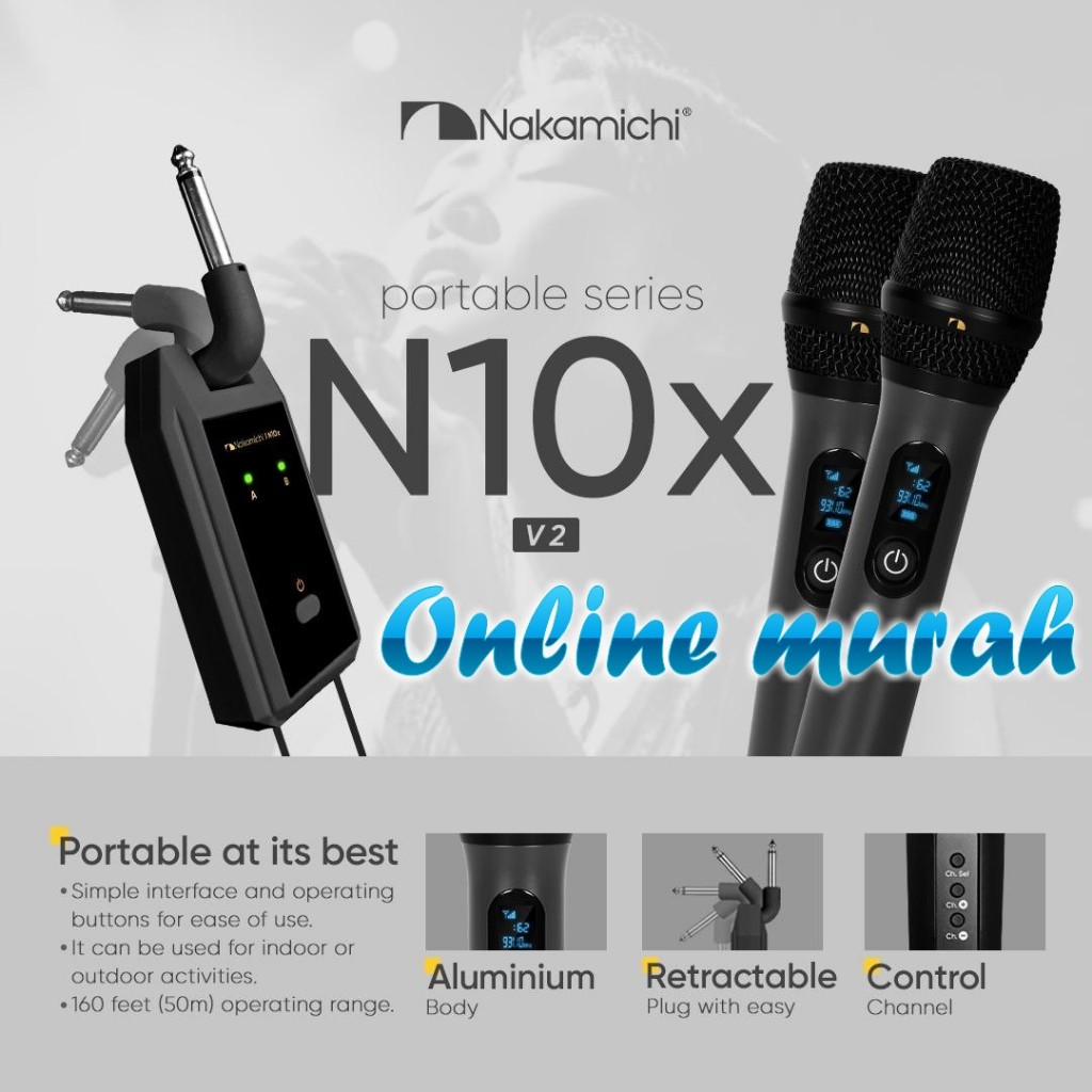 mic wireless nakamichi n10x / NAKAMICHI N10X 2 mic wireless original garansi resmi