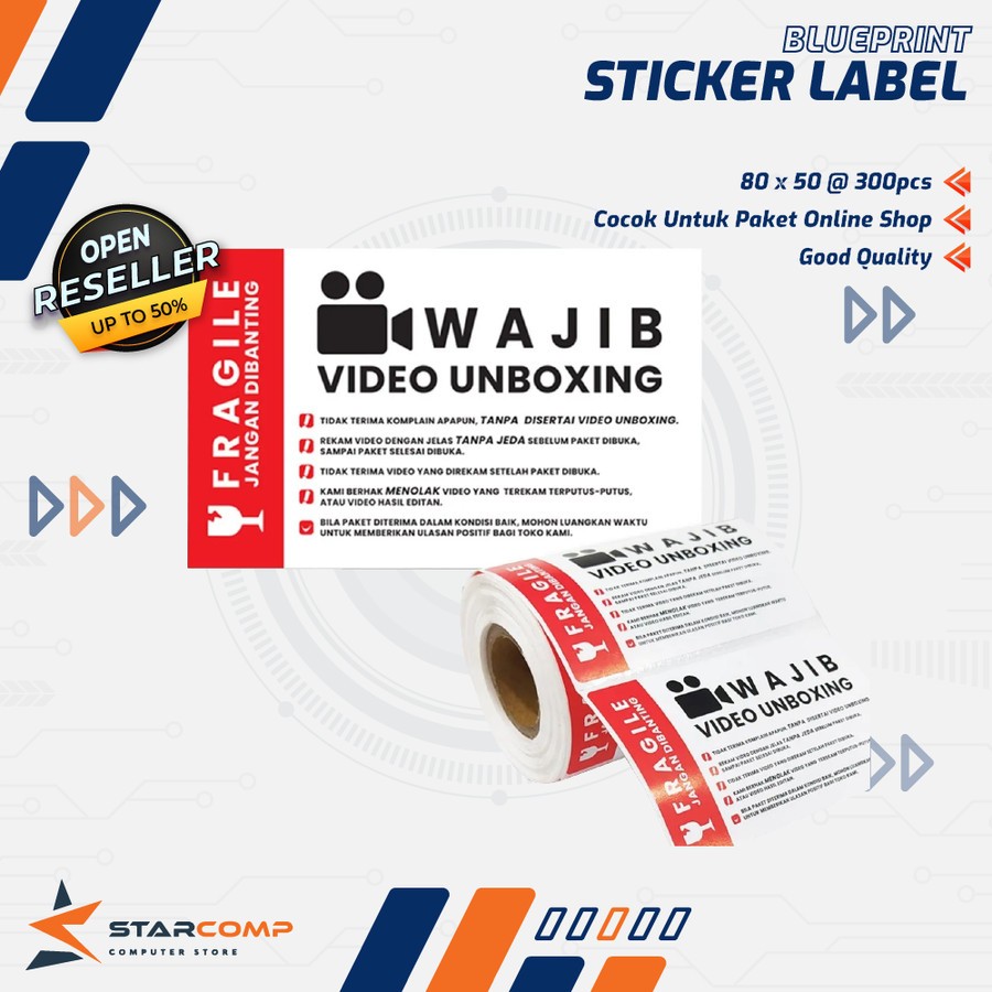 

Label Sticker Fragile Wajib Video Unboxing BLUEPRINT 80x50 mm isi 300