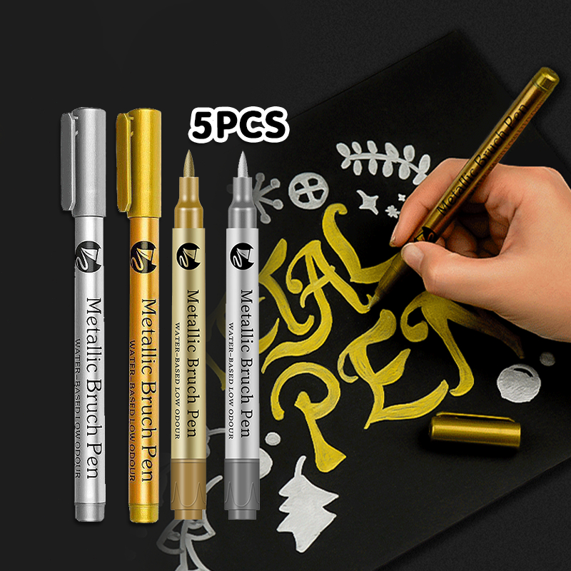

5pcs Spidol Emas Dan Silver Pulpen Tinta Emas Perak Marker Gold Silver