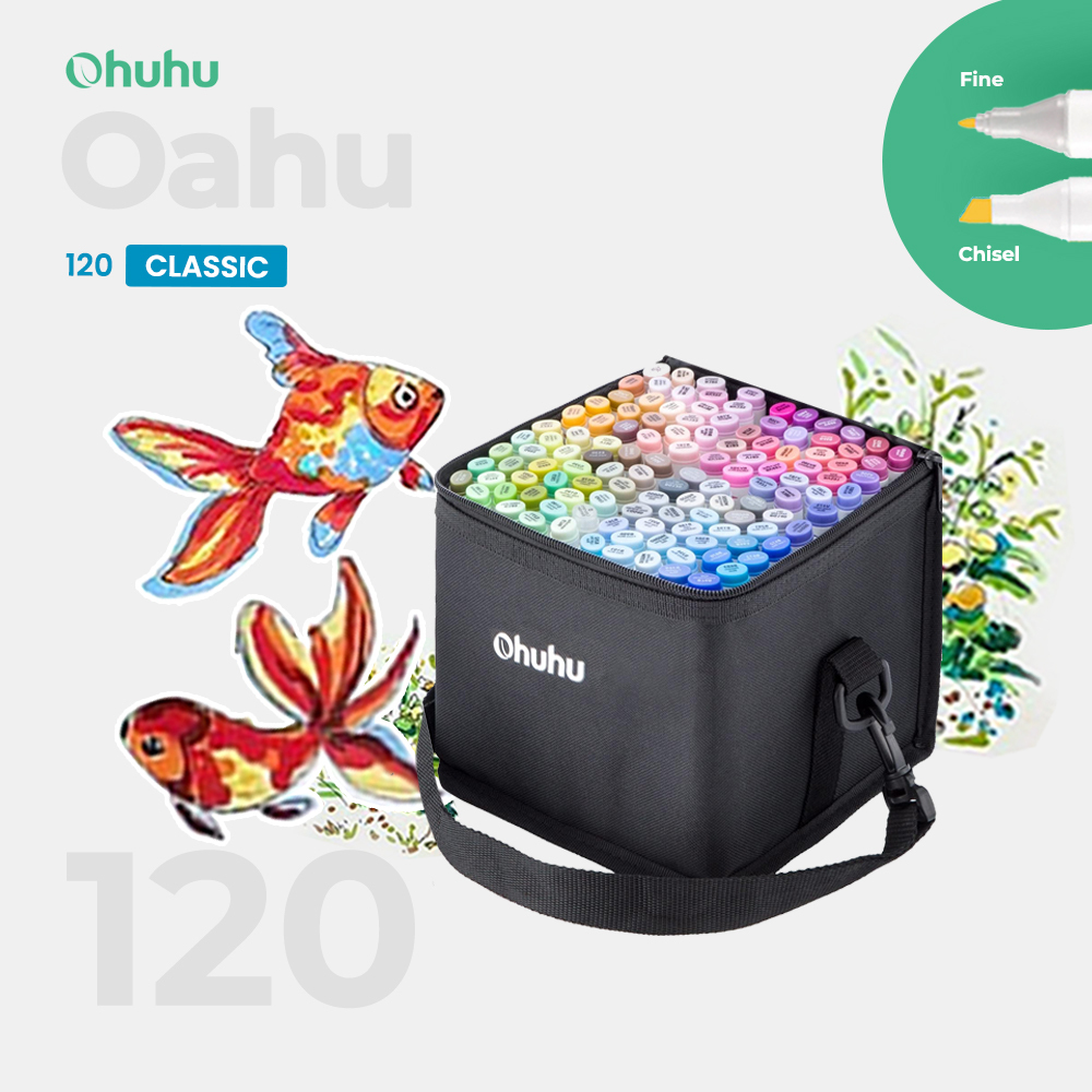 

OHUHU Oahu 120 Colors Dual Tip Fine & Chisel Alcohol Art Markers