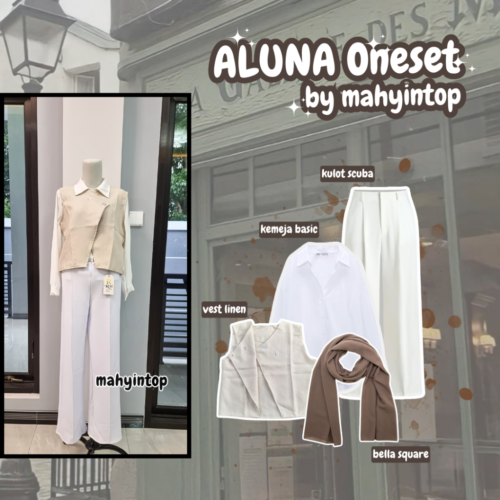 Setelan Outfit Hijab Wanita Kekinian ( Vest + Kemeja + Kulot + Hijab ) OOTD Korean Style 4 in 1