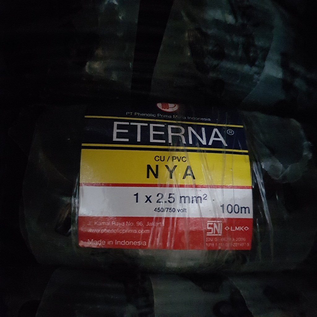 Eterna Kabel Listrik NYA 1 x 2.5 mm² Rol 100 Meter