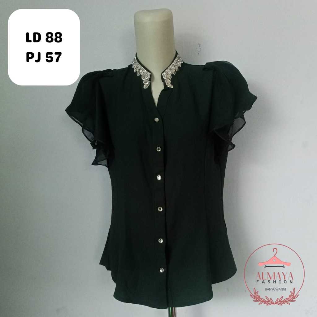 Blouse atasan sifon hijau botol wanita