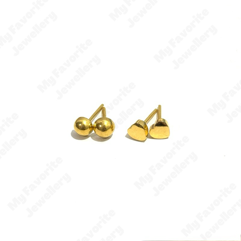 Giwang Bulat dan Love Polos Emas Asli Kadar 700 16K dan 875 20K