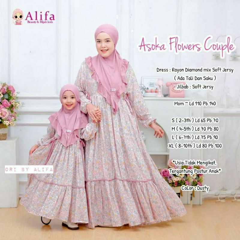 Asoka Flowers Couple Gamis Ibu dan Anak Perempuan Ori Alifa