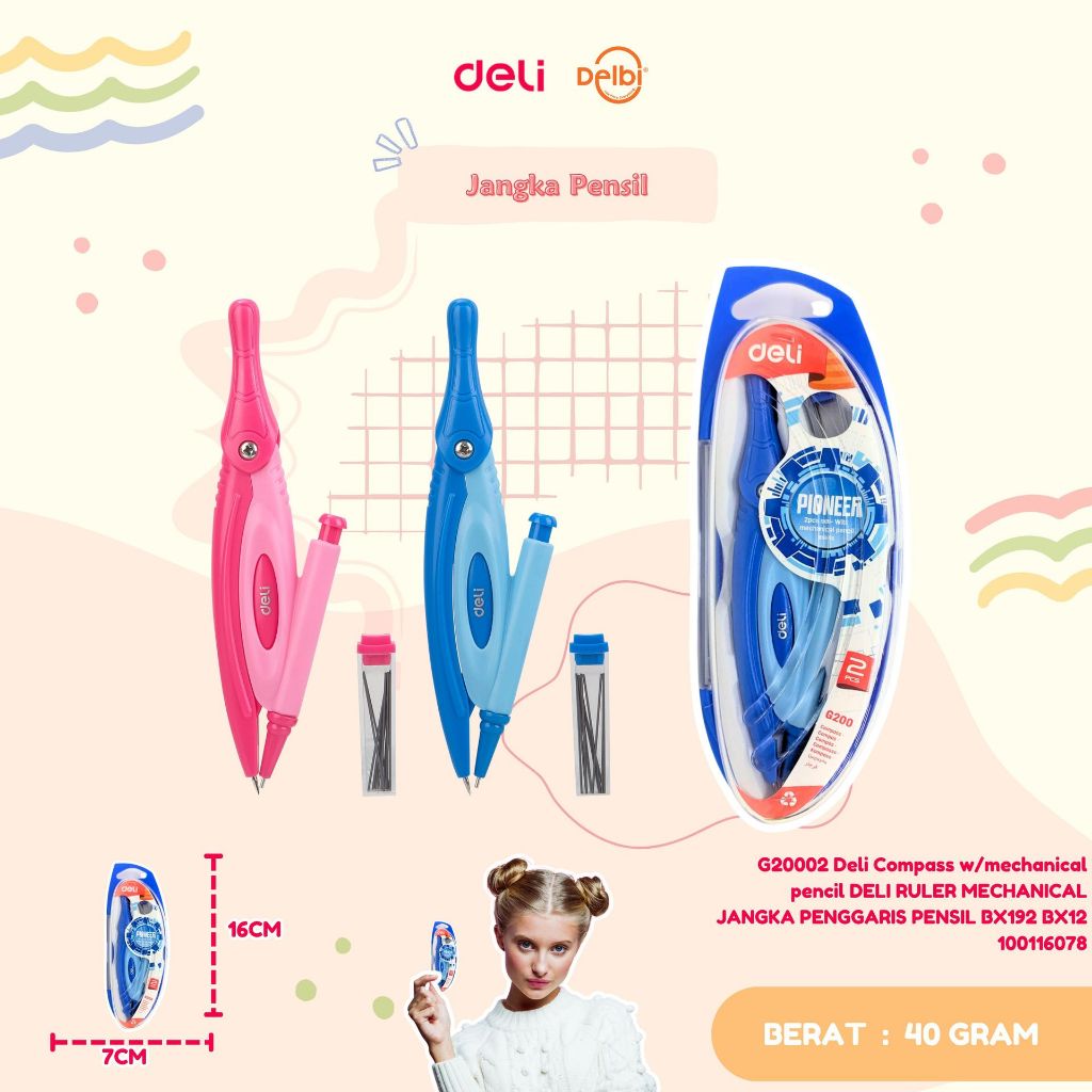 

G20002 Deli Compass w/mechanical pencil DELI RULER MECHANICAL JANGKA PENGGARIS PENSIL