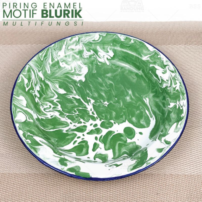 Piring Enamel Jadul Motif Bunga / Piring Seng Enamel Blirik Ukuran 22CM