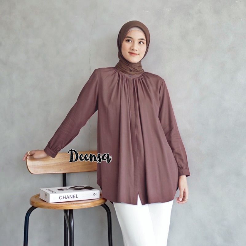 DEENSA - KEMEJA BLOUSE KERAH SANGHAI KERUT / KEMEJA WANITA OUTFIT HIJAB