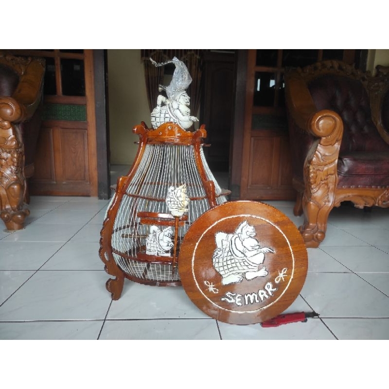 sangkar perkutut ukir Semar kayu jati
