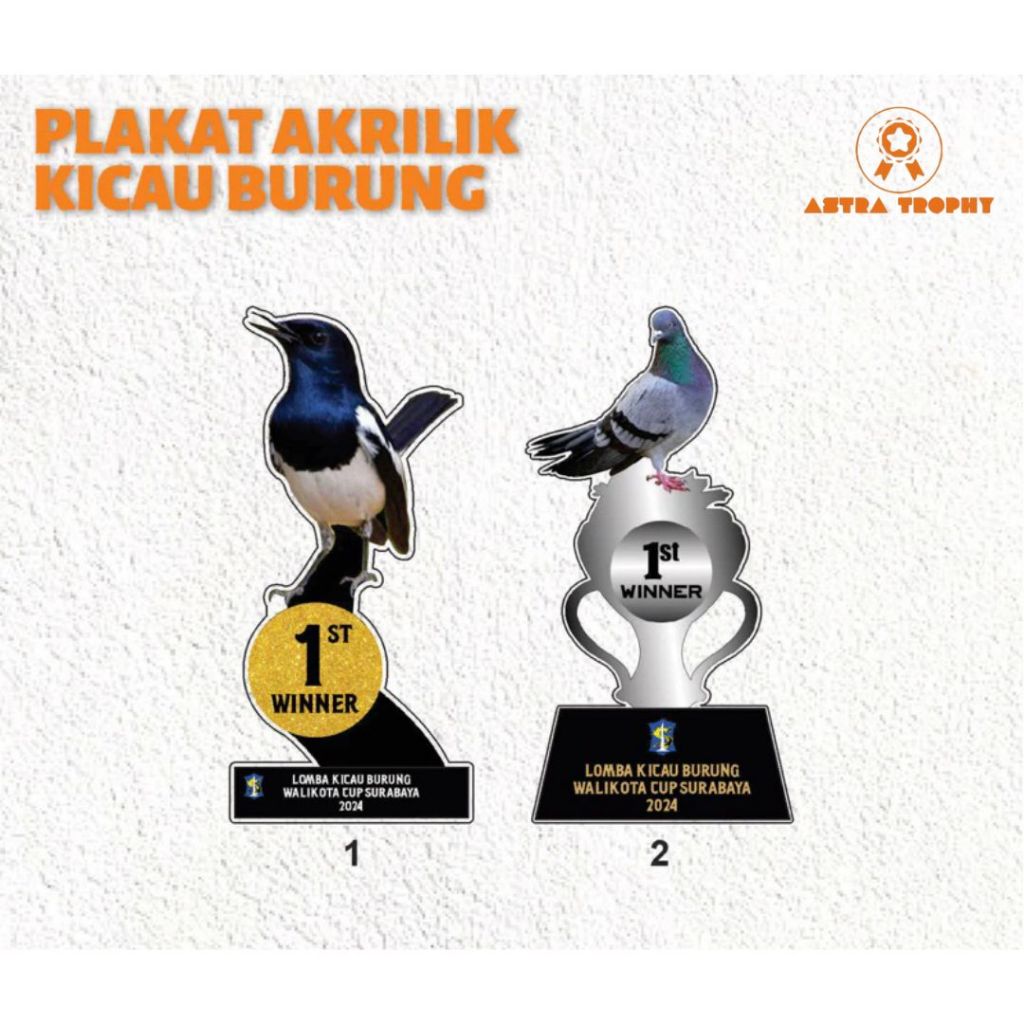 Piala Lomba Burung Plakat lomba Burung Piala Kontes Burung Plakat Burung Berkicau Piala akrilik Cust