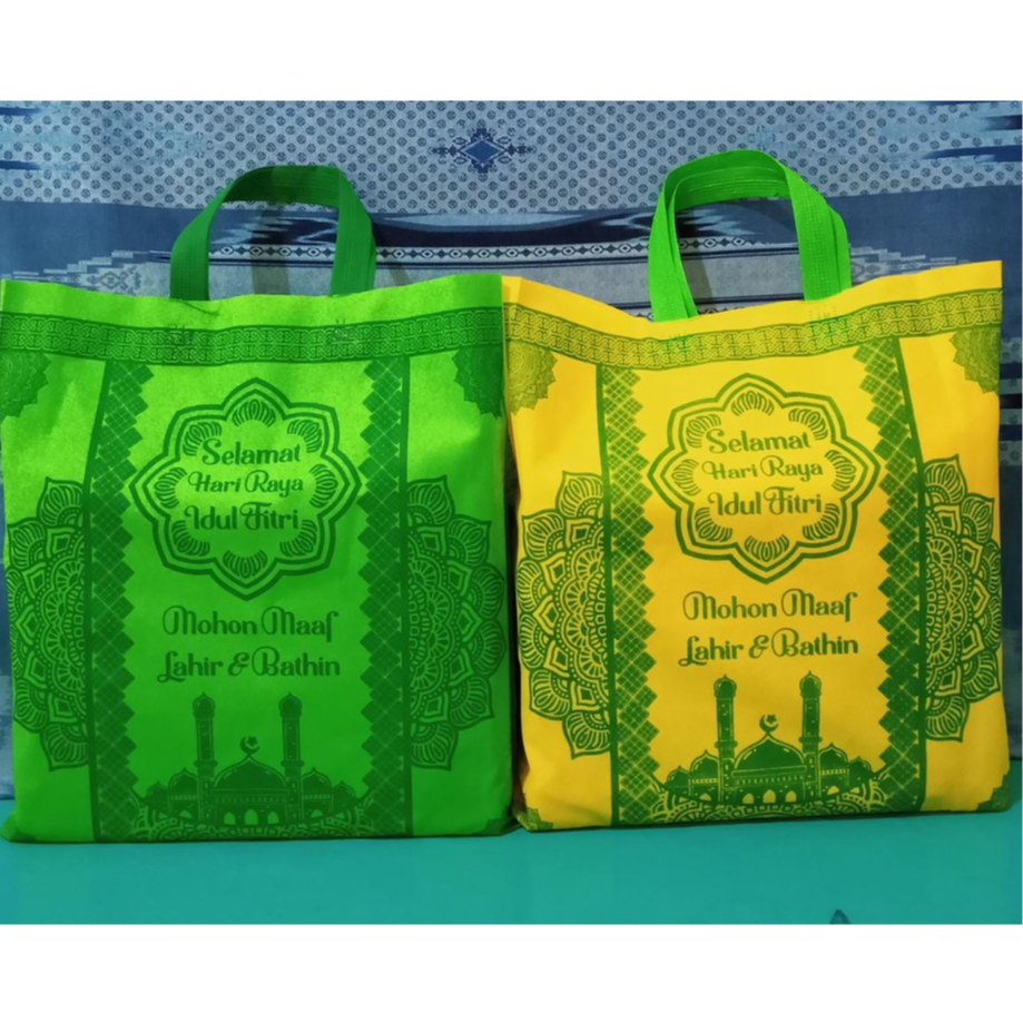 

[LUSINAN] Tas kain Lebaran uk.38×45/ Goodiebag Sembako Idul Fitri 4 Sisi 38x45x8 Isi 12pcs