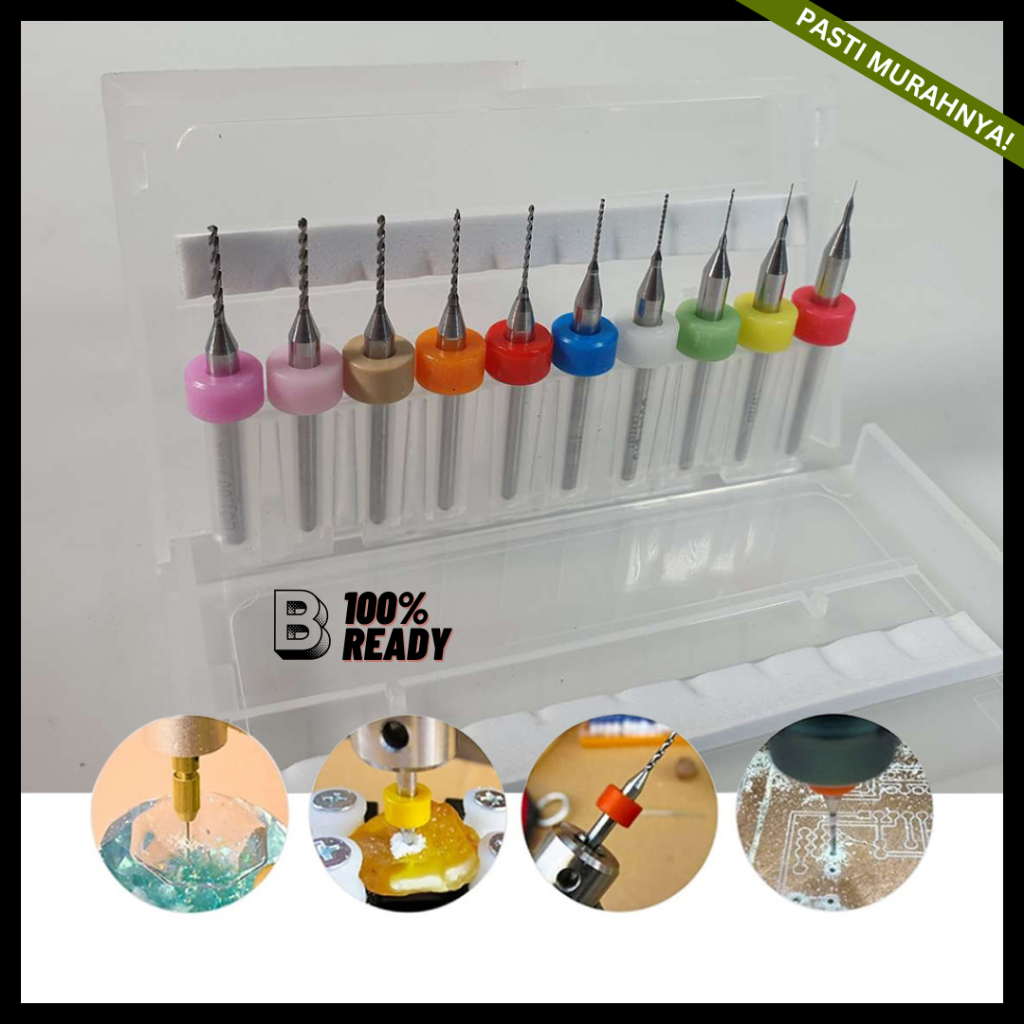 Mata Bor Mini / Mata Bor Micro drill bit set 10pcs dim as 3mm kepala 0.1mm - 1.0mm mata bor Pcb