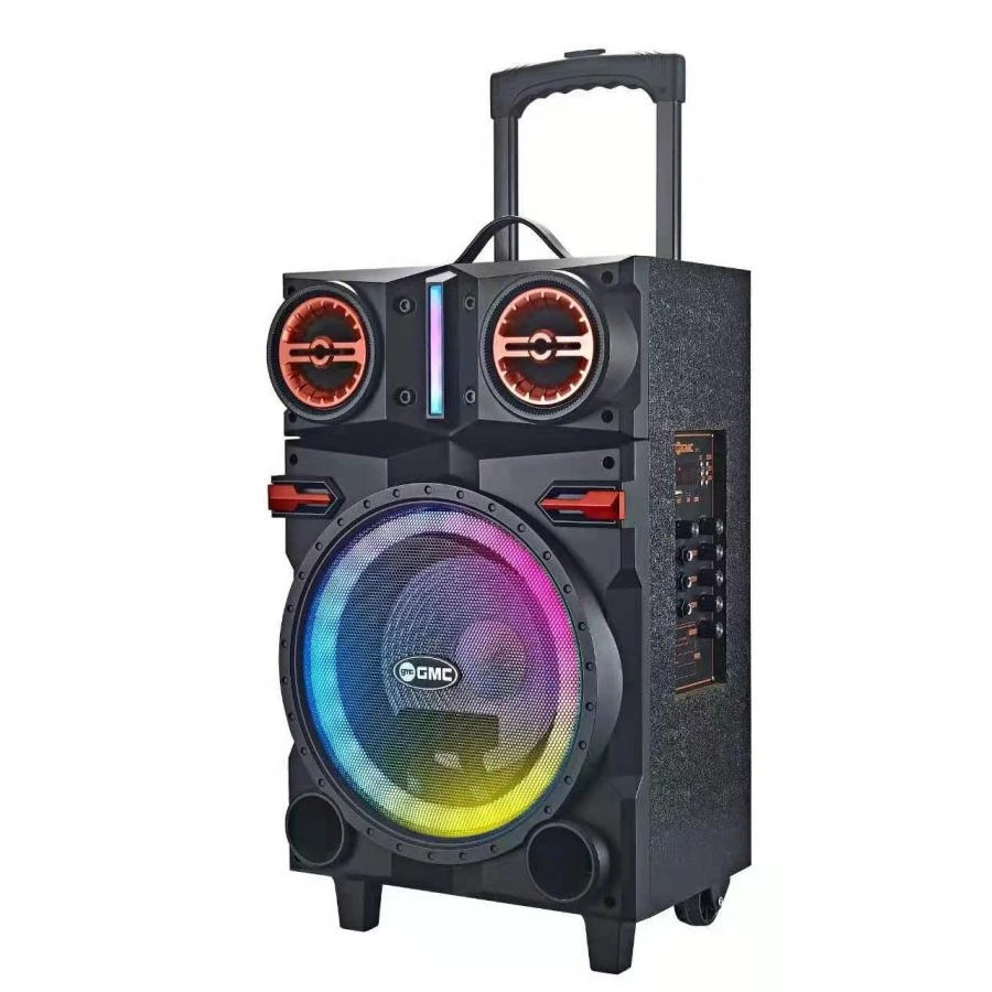 Speaker Portable GMC 897U Karaoke 2 Wireless Mic Bluetooth Trolly 10 Inch / Speaker GMC 897U