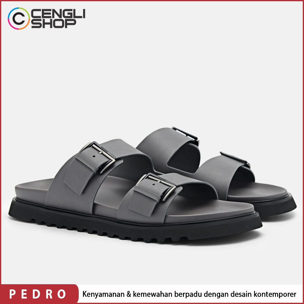 SANDAL KASUAL PEDRO PRIA ORIGINAL SENDAL SLIDE CASUAL BRANDED ASLI ORI ABU GREY PM125
