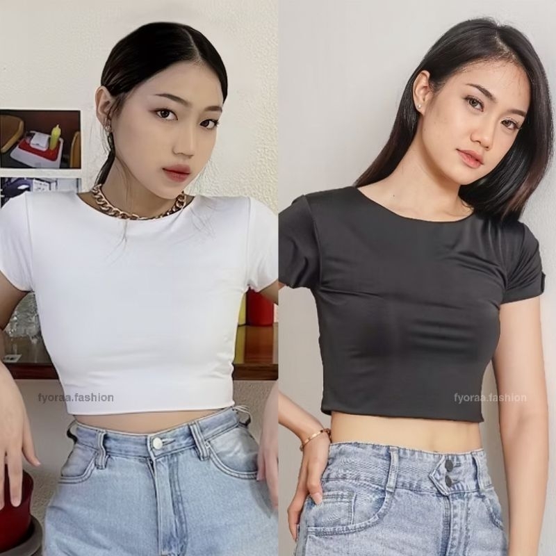 FYORAA FASHION Crop Top/Baju Atasan Kaos Wanita, Crop Top Korea, Crop Tee Basic Inner