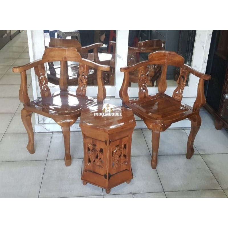 KURSI TAMU KAYU JATI UKIR + MEJA MINIMALIS MODEL BARU