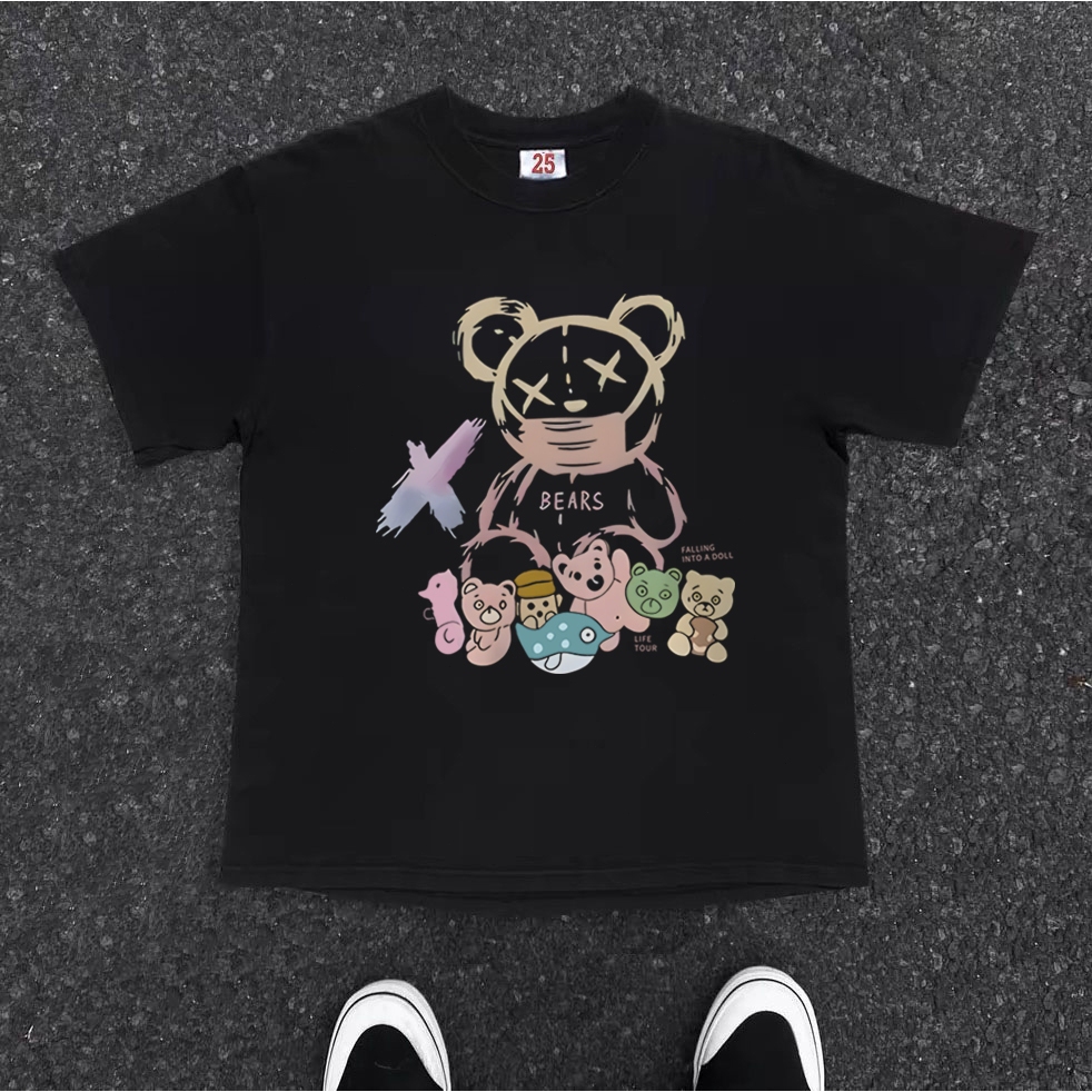 BOOMBAP American retro Style T-shirt Oversize Original Trend Boneka beruang Teddy Print top| Kaos Wa