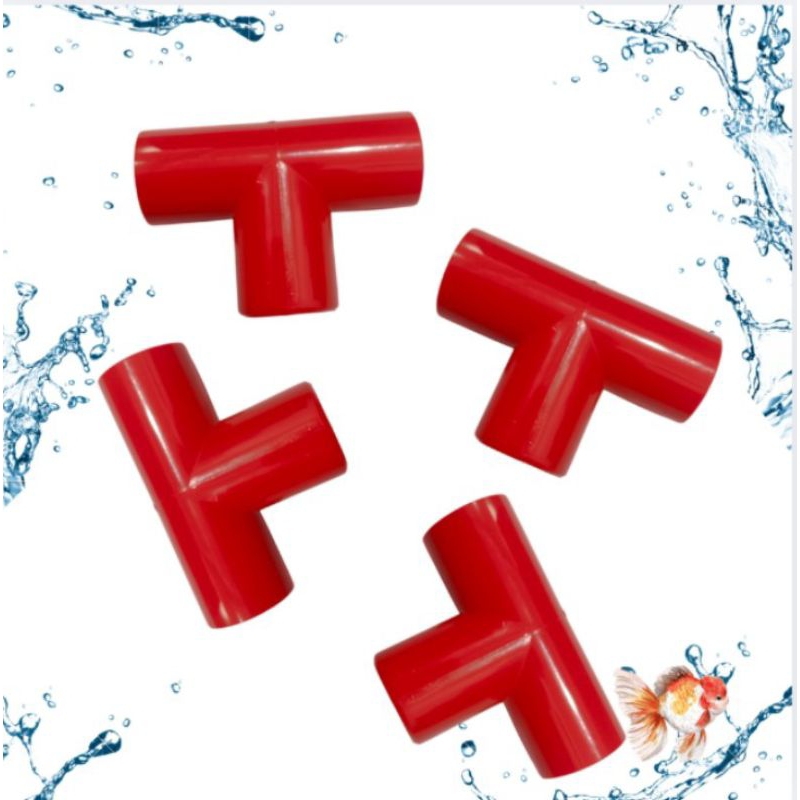 Sambungan Pipa T Aquarium Transparan Merah 17mm